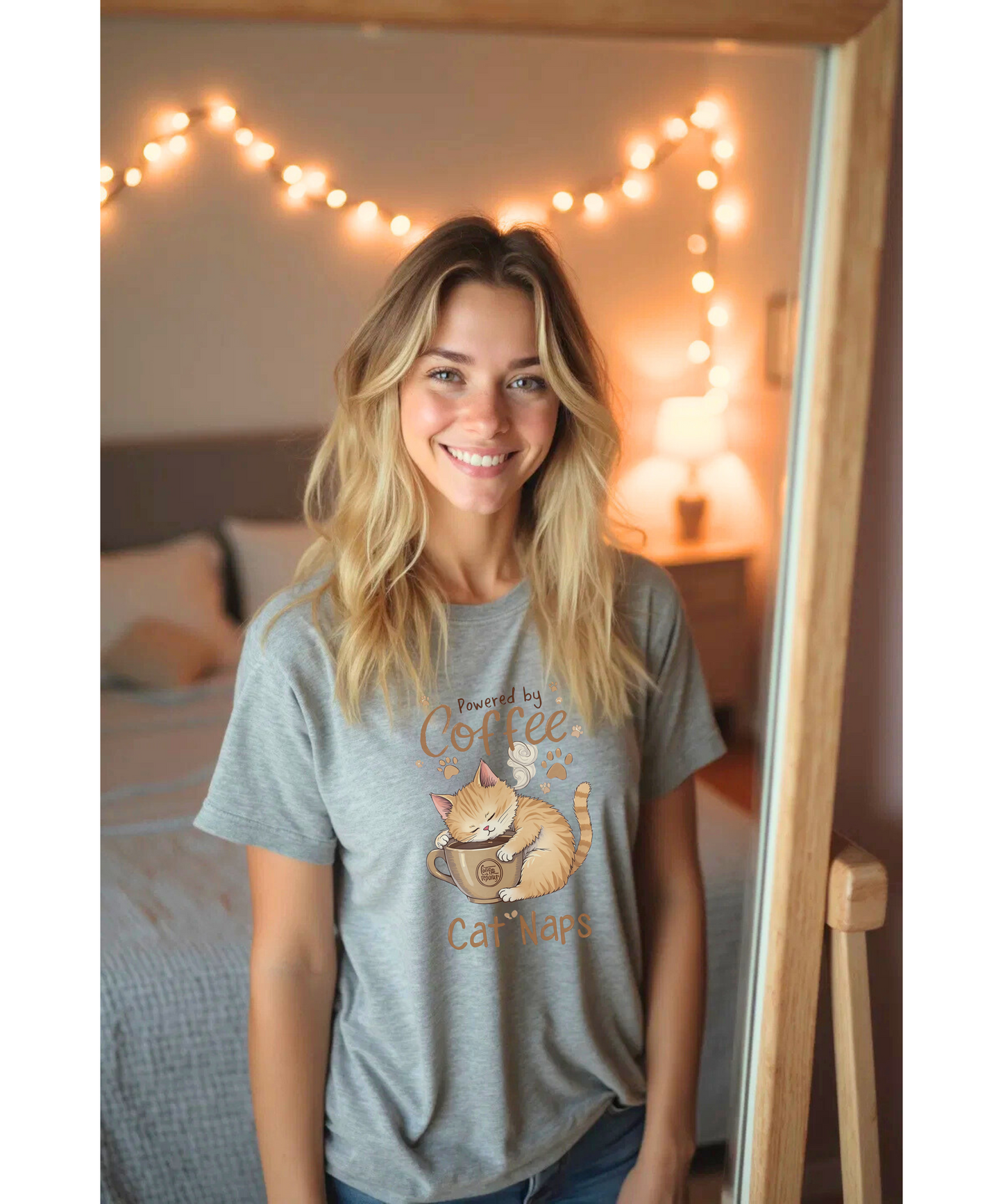 Cute Cat Sleeping on Coffee Cup T-Shirt