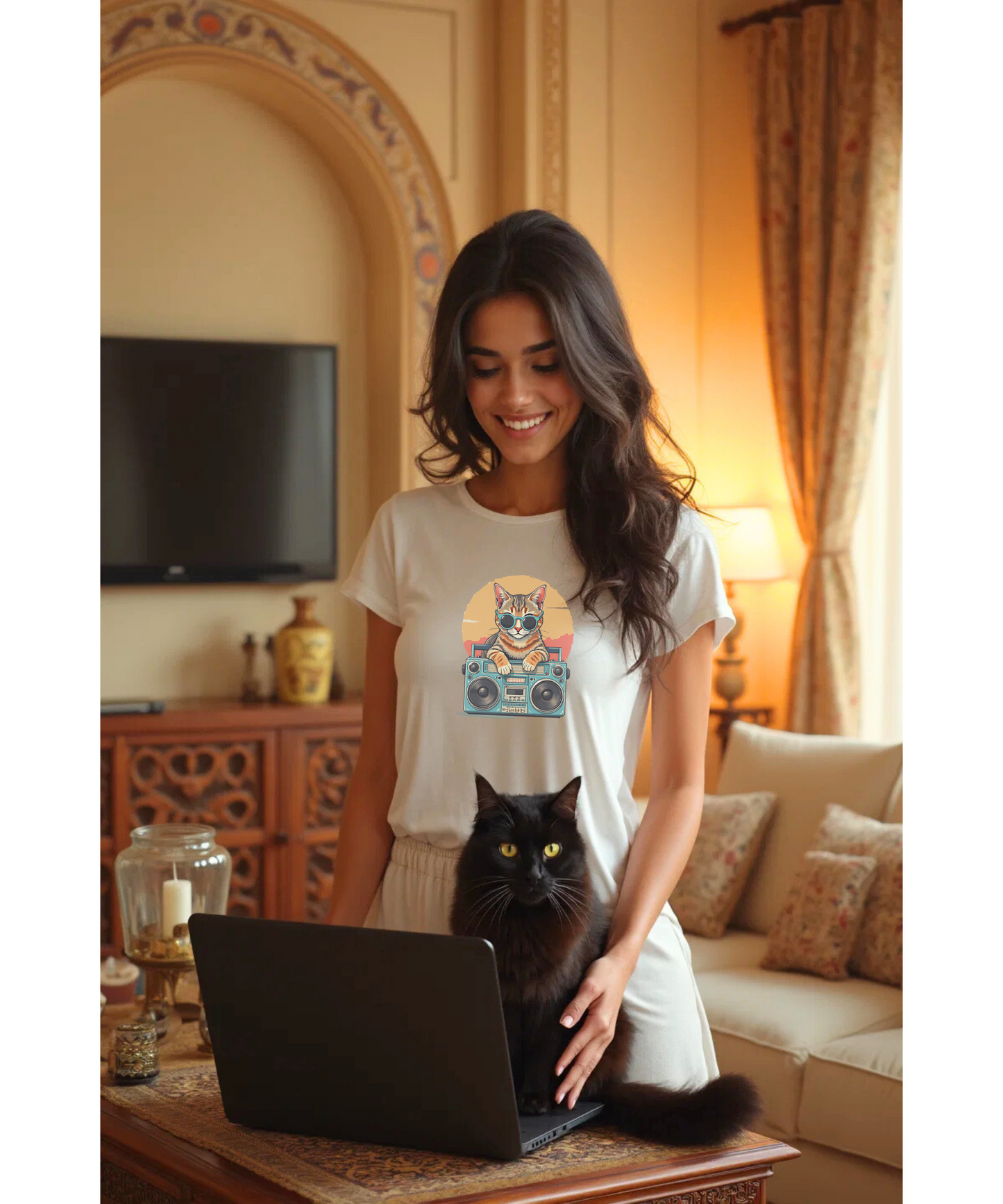 Retro Cat Boombox T-Shirt